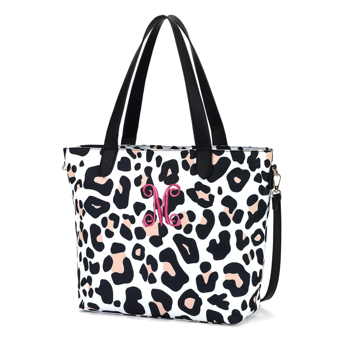 Personalized White Leopard Print Travel Tote