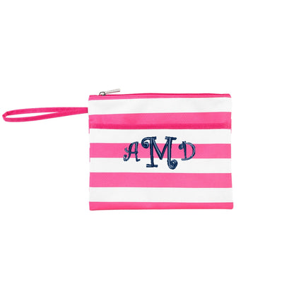 Personalized Hot Pink Stripe Zip Pouch Wristlet