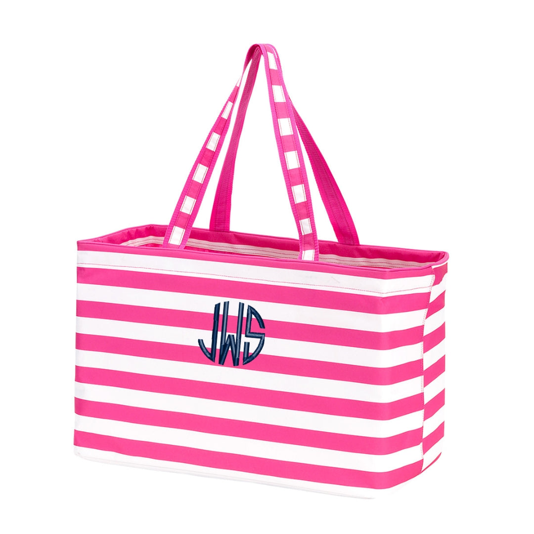 Personalized Hot Pink Stripe Huge Beach Bag Tote