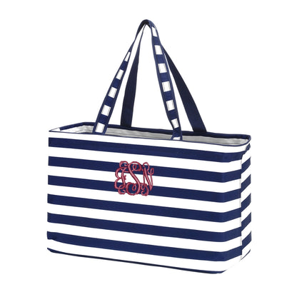 Personalized Navy Stripe Huge Beach Bag Tote