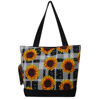 Sunflower Plaid Canvas Tote Bag