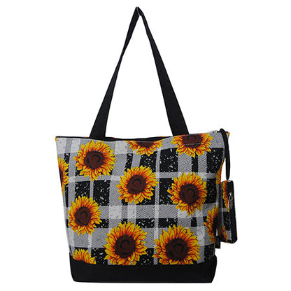 Sunflower Plaid Canvas Tote Bag