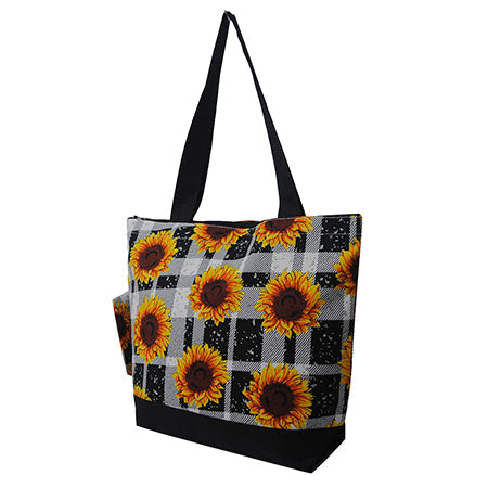 Sunflower Plaid Canvas Tote Bag