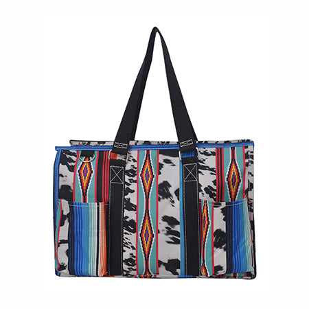 15" Black Cow Serape Zippered Caddy Organizer Tote Bag