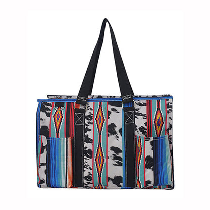 15" Black Cow Serape Zippered Caddy Organizer Tote Bag