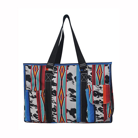 15" Black Cow Serape Zippered Caddy Organizer Tote Bag