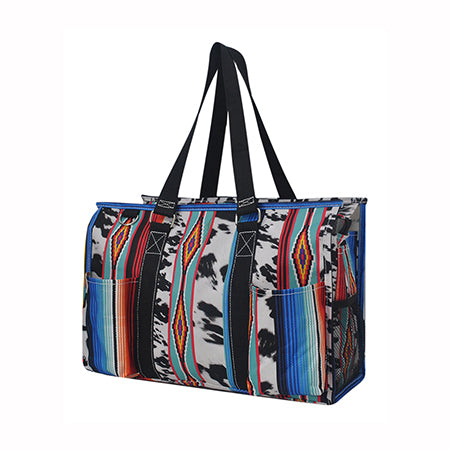 15" Black Cow Serape Zippered Caddy Organizer Tote Bag