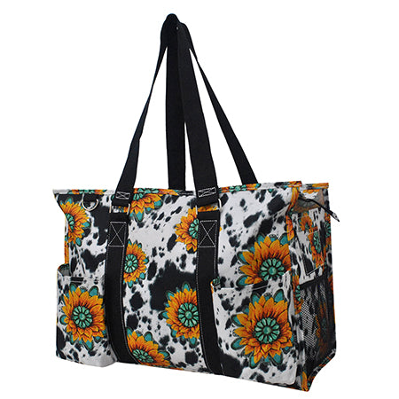 18" Sunflower Farm Zippered Caddy Large Organizer Tote Bag