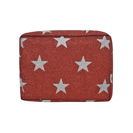 Red Glitter Super Star Large Cosmetic Travel Pouch