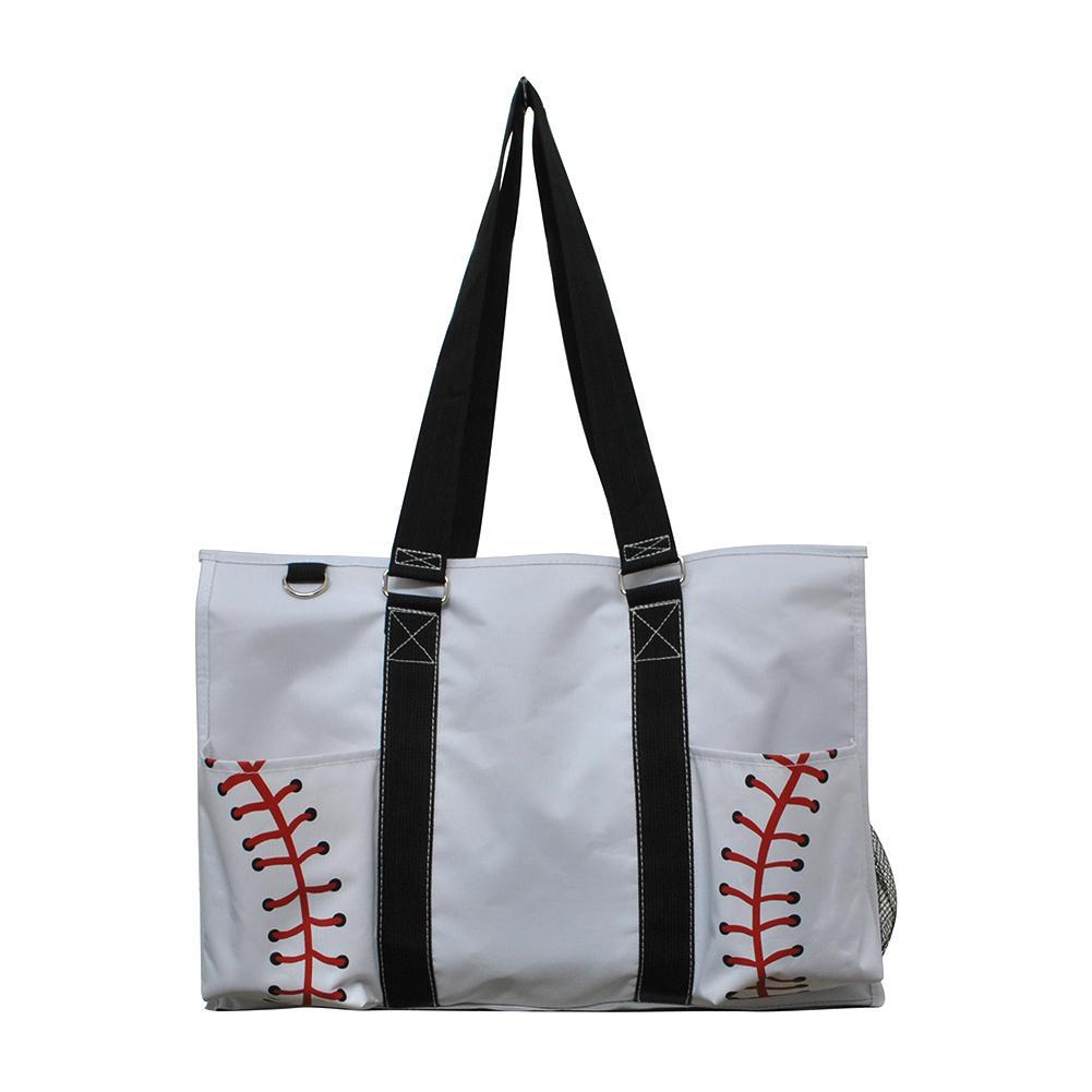 15" Baseball White Zippered Caddy Organizer Tote Bag