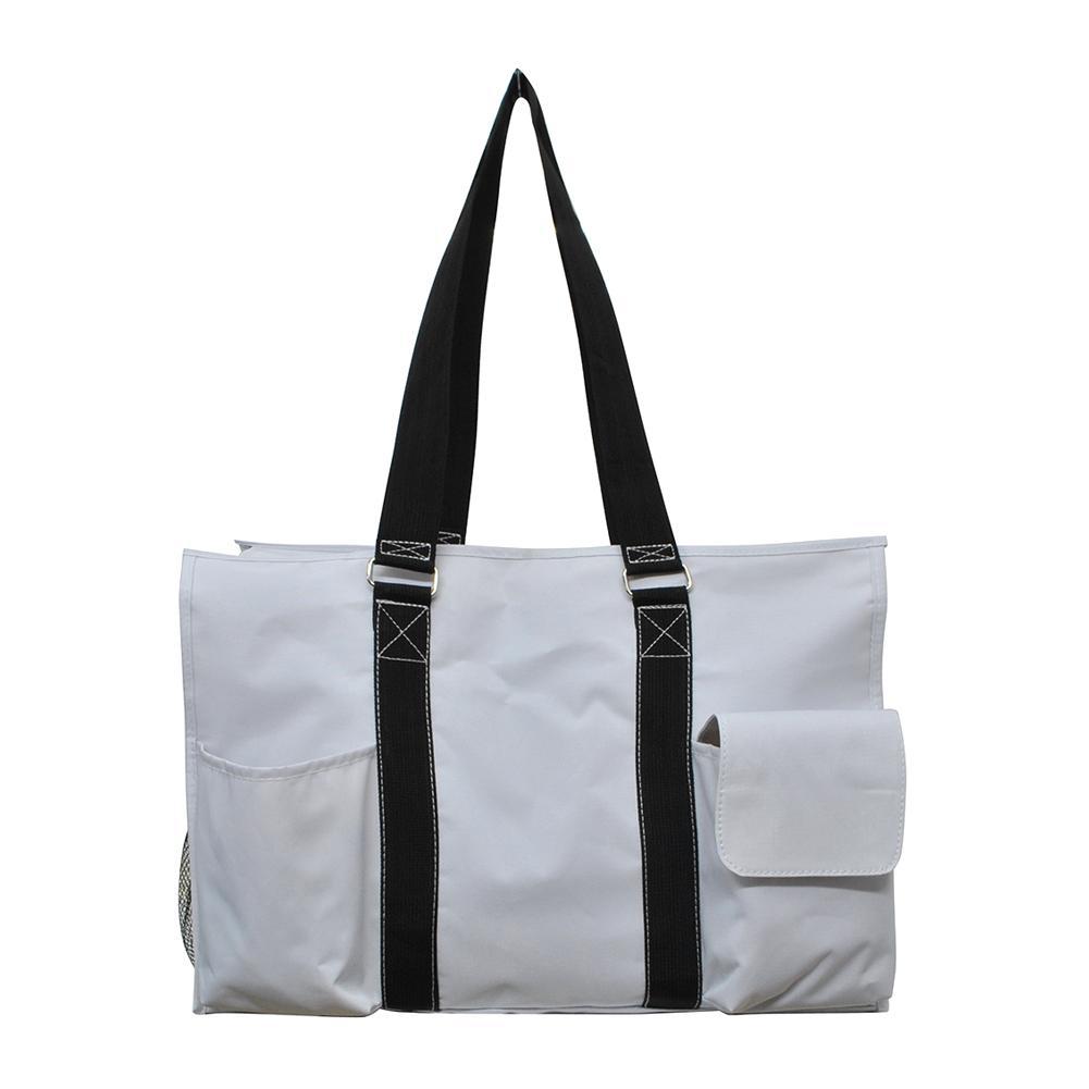 15" Baseball White Zippered Caddy Organizer Tote Bag