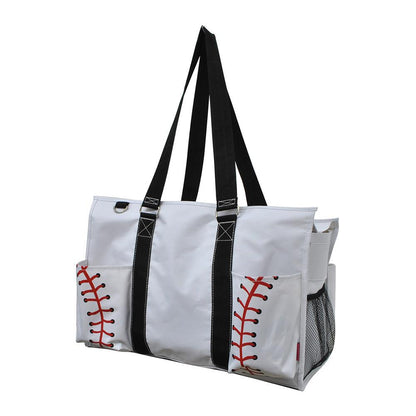 15" Baseball White Zippered Caddy Organizer Tote Bag