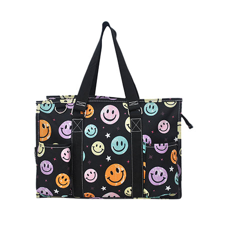 15" Smiley Faces Zippered Caddy Organizer Tote Bag