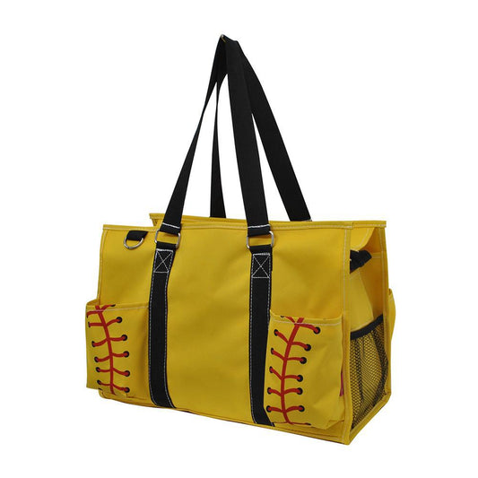 15" Softball Yellow Zippered Caddy Organizer Tote Bag