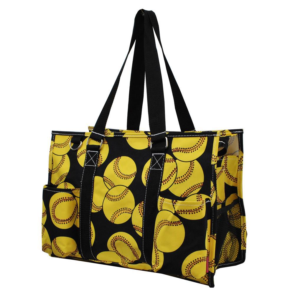 15" Softball Zippered Caddy Organizer Tote Bag