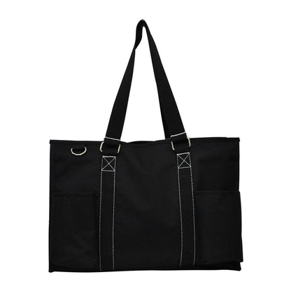 15" Solid Color Black Zippered Caddy Organizer Tote Bag