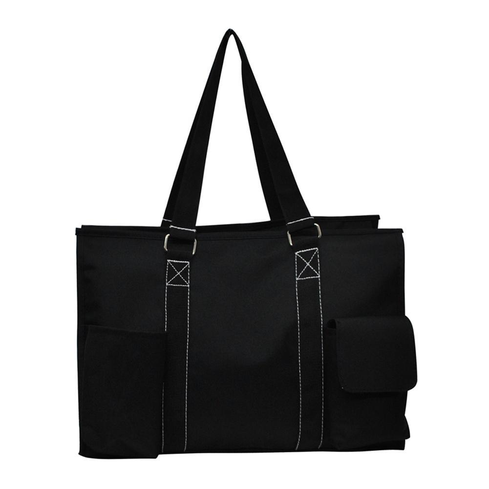 15" Solid Color Black Zippered Caddy Organizer Tote Bag