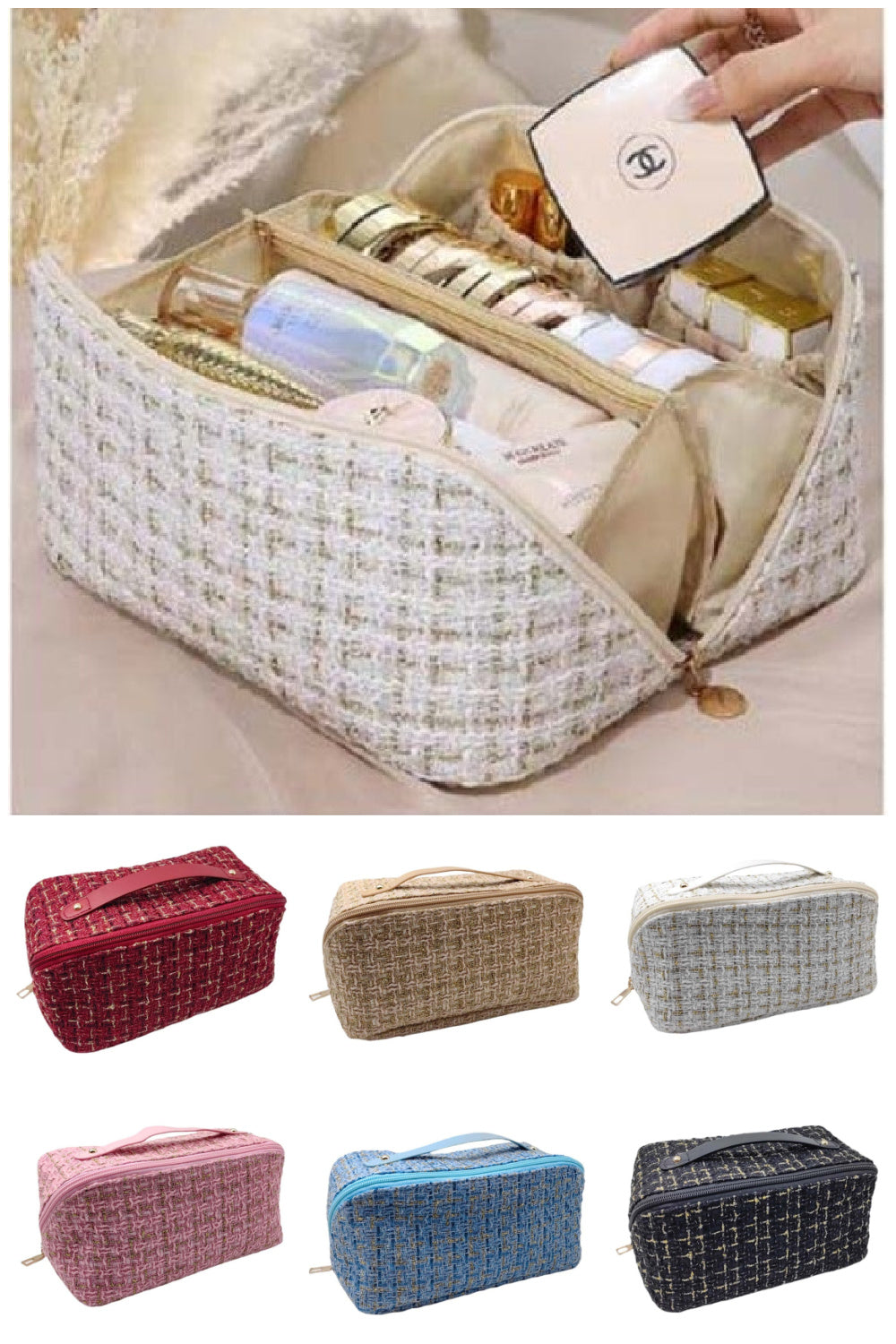 Tweed Zip Around Cosmetic Pouch