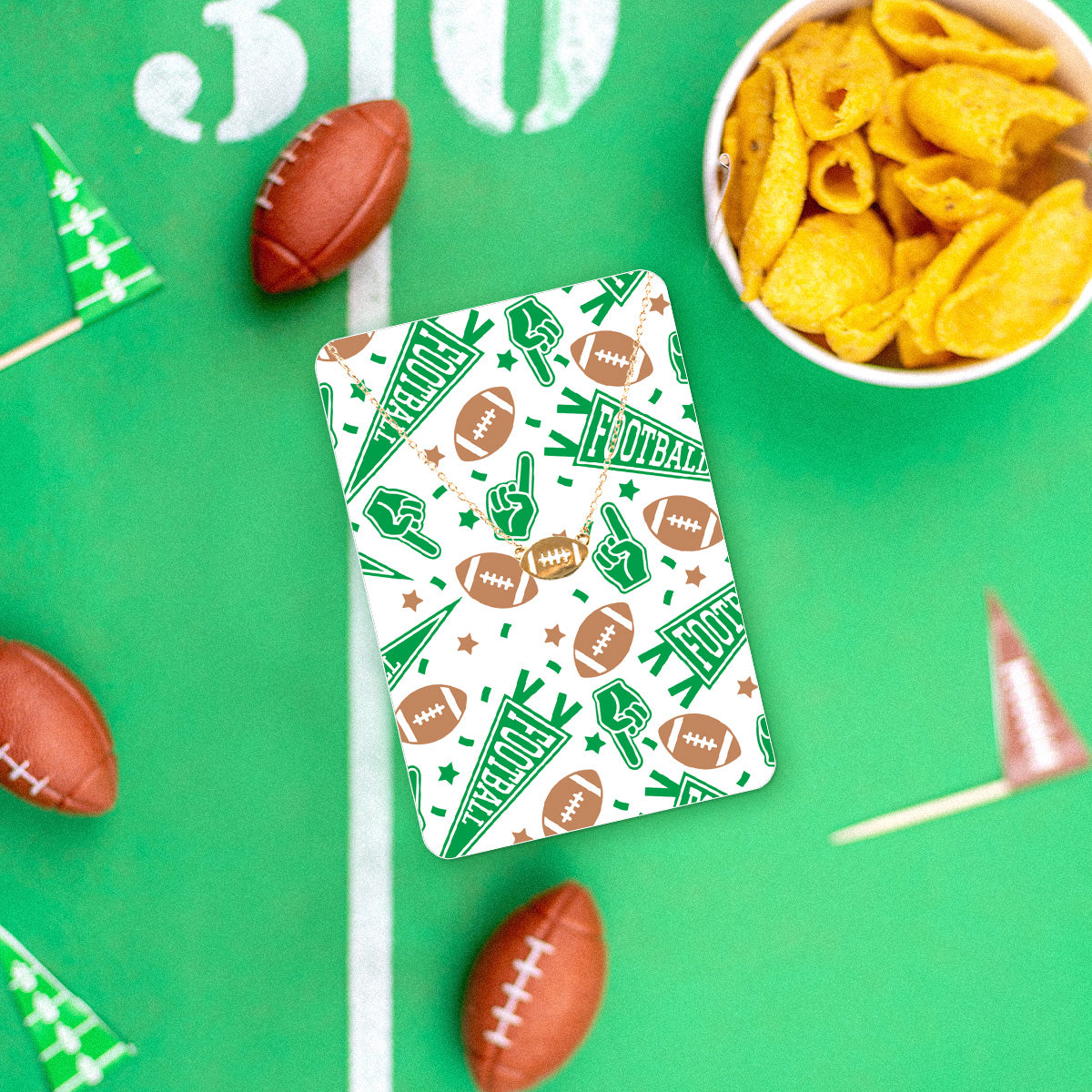 Green Football Fan Necklace & Keepsake Card