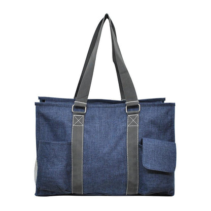 15" Crosshatch Blue Zippered Caddy Organizer Tote Bag