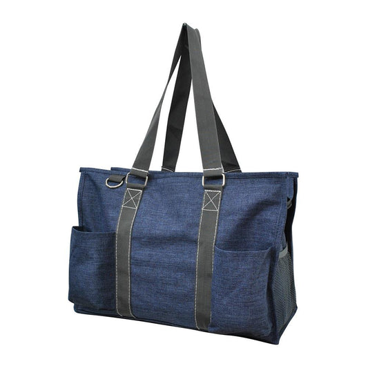 15" Crosshatch Blue Zippered Caddy Organizer Tote Bag