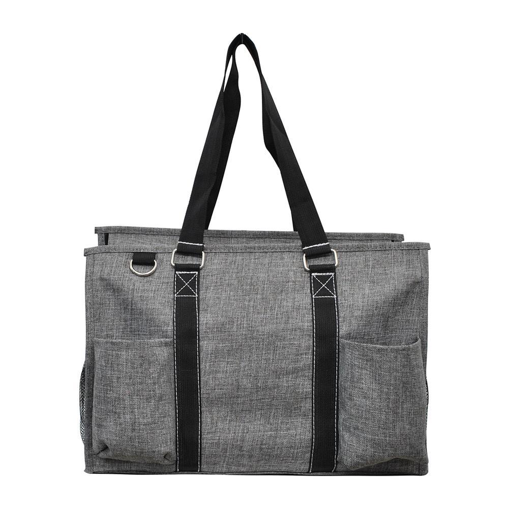 15" Crosshatch Gray Zippered Caddy Organizer Tote Bag15"