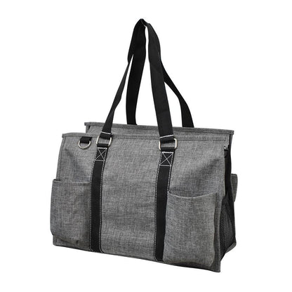 15" Crosshatch Gray Zippered Caddy Organizer Tote Bag15"