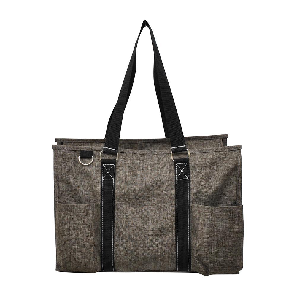 15" Crosshatch Khaki Zippered Caddy Organizer Tote Bag