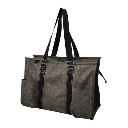 15" Crosshatch Khaki Zippered Caddy Organizer Tote Bag