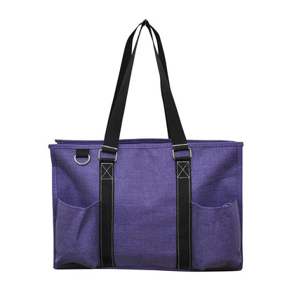 15" Crosshatch Purple Zippered Caddy Organizer Tote Bag