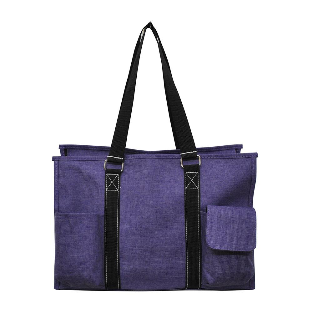 15" Crosshatch Purple Zippered Caddy Organizer Tote Bag