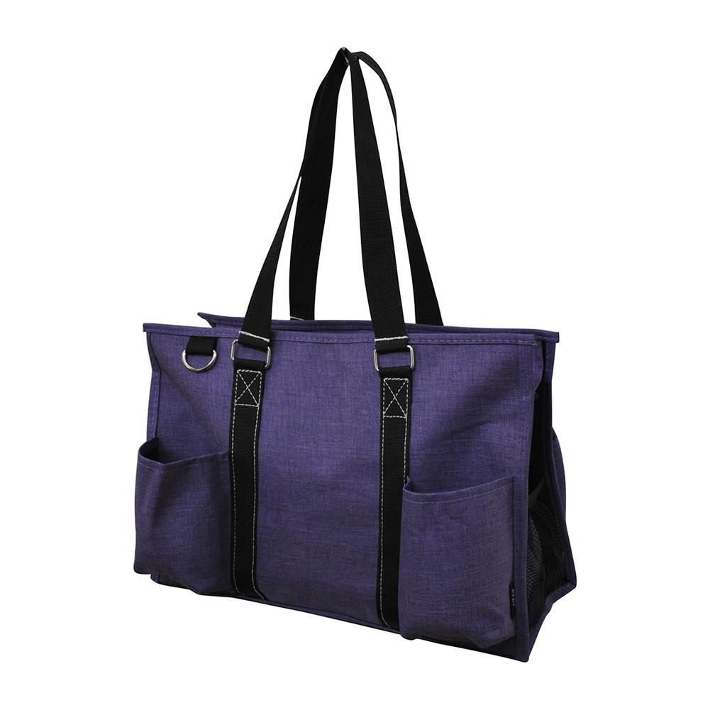 15" Crosshatch Purple Zippered Caddy Organizer Tote Bag