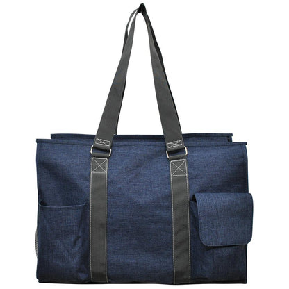 18" Crosshatch Blue Zippered Caddy Large Organizer Tote Bag