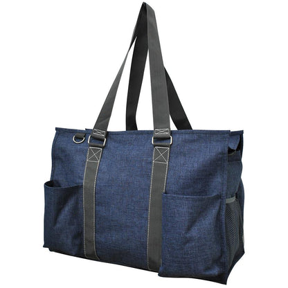 18" Crosshatch Blue Zippered Caddy Large Organizer Tote Bag