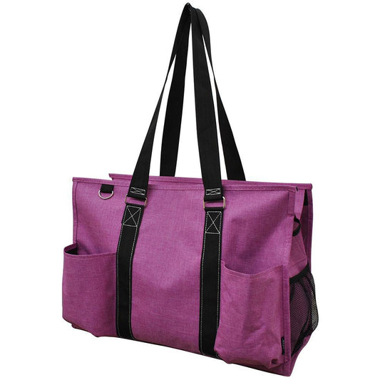 18" Crosshatch Fuchsia Zippered Caddy Large Organizer Tote Bag