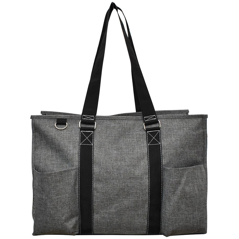 18" Crosshatch Gray Zippered Caddy Large Organizer Tote Bag