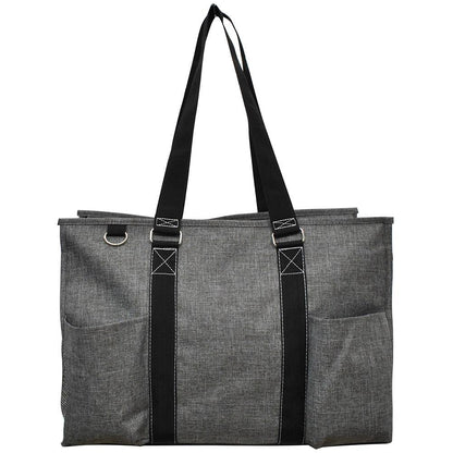 18" Crosshatch Gray Zippered Caddy Large Organizer Tote Bag