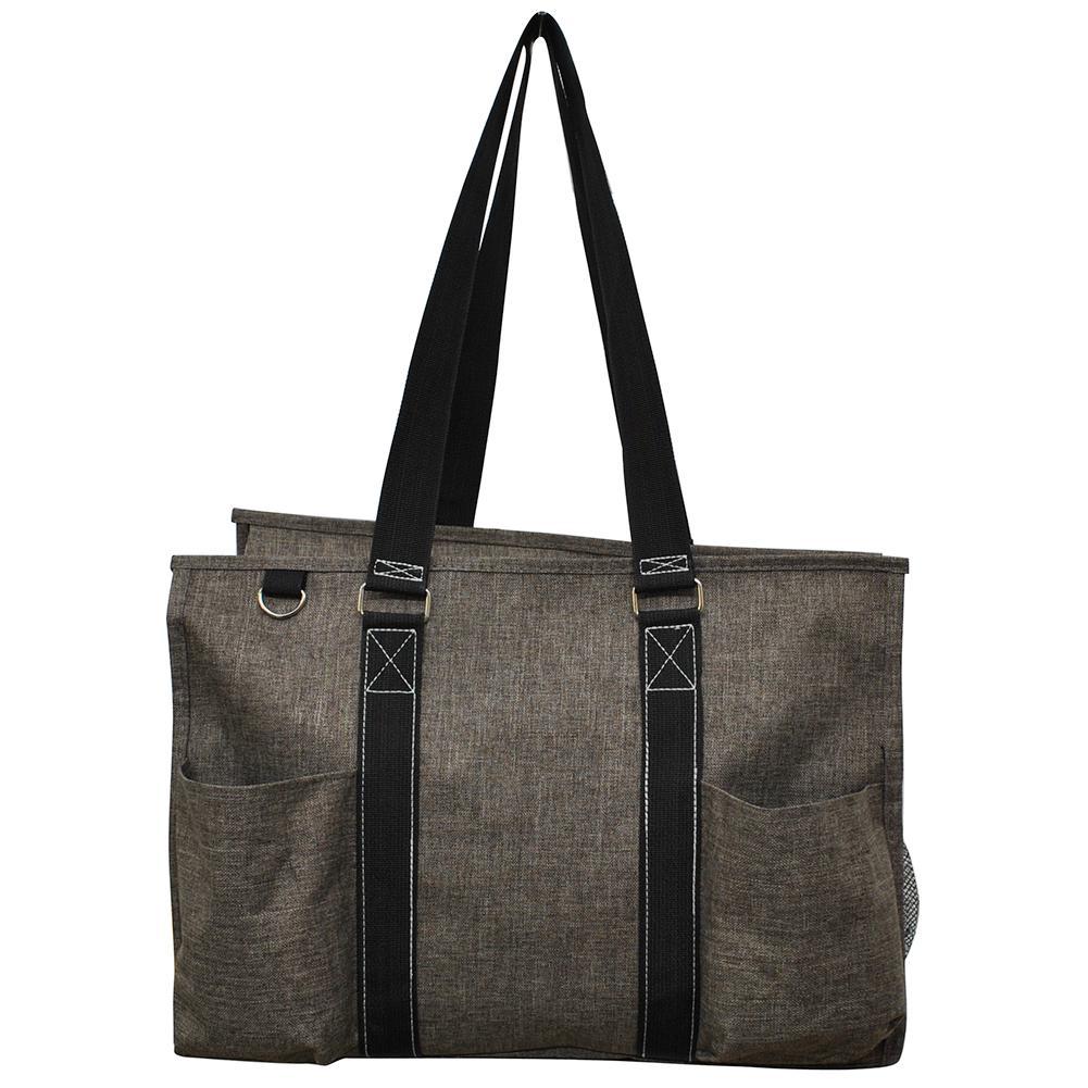 18" Crosshatch Khaki Zippered Caddy Large Organizer Tote Bag