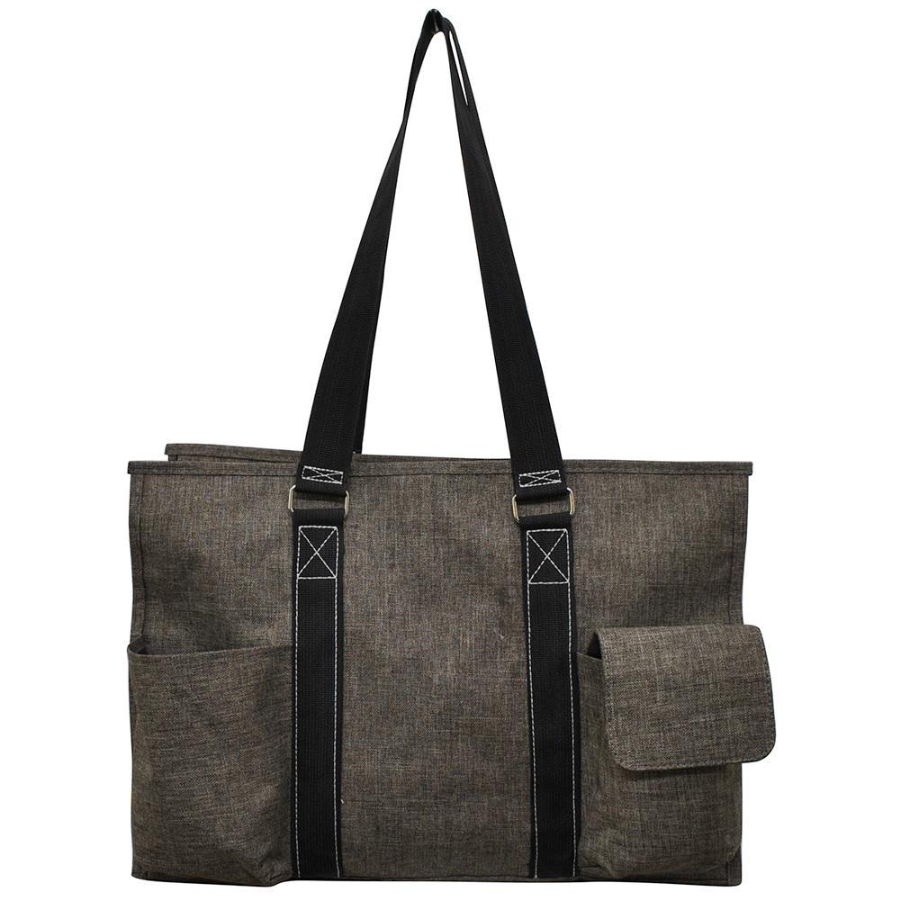 18" Crosshatch Khaki Zippered Caddy Large Organizer Tote Bag