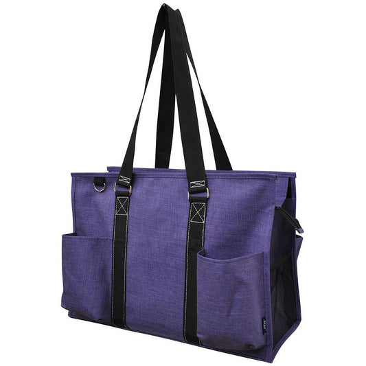 18" Crosshatch Purple Zippered Caddy Large Organizer Tote Bag