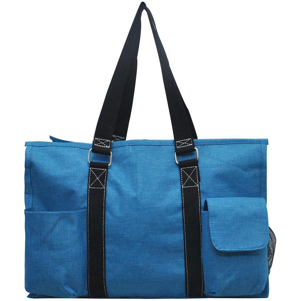 18" Crosshatch Turquoise Zippered Caddy Large Organizer Tote Bag