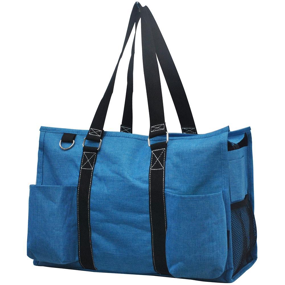 18" Crosshatch Turquoise Zippered Caddy Large Organizer Tote Bag