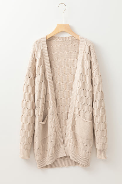 Jet Stream Cable Knit Eyelet Side Pockets Baggy Cardigan