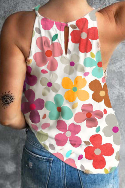 White Cute Floral Print Vest