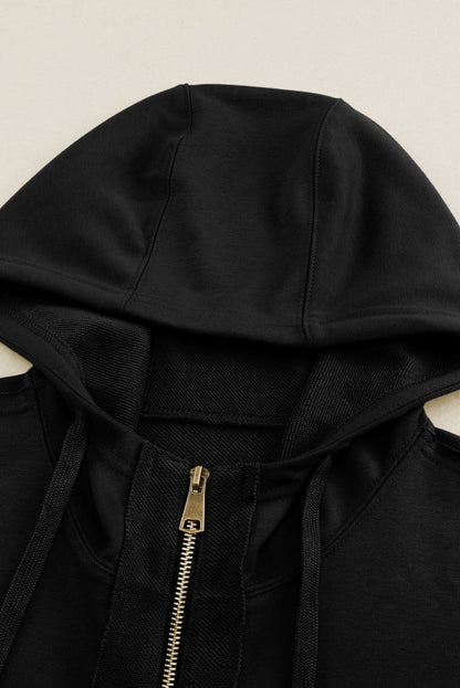 Black Raw Edge Exposed Seam Full Zip Hoodie