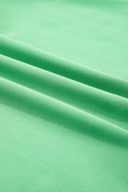 Mint Green V Neck Drop Shoulder Tee and Patchwork Drawstring Shorts Set