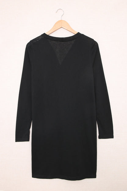 Black Solid Color Open-Front Buttons Cardigan