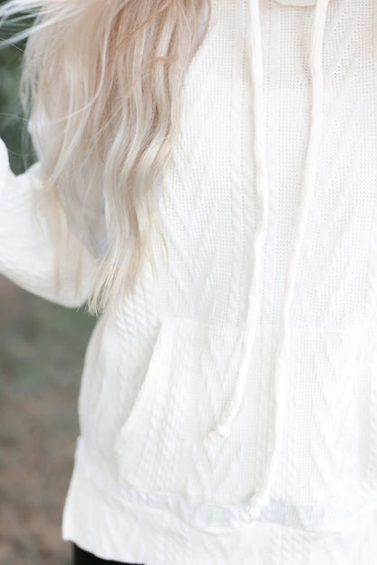 White Cowl Neck Textured Sweatshirt