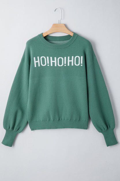 Blackish Green HO HO HO MERRY CHRISTMAS Drop Shoulder Loose Sweater