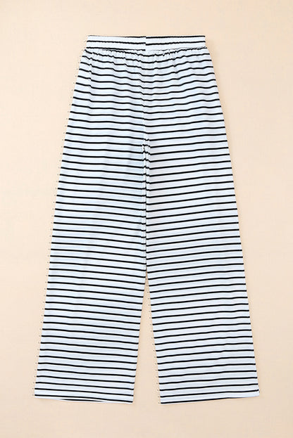 Striped Drawstring Waist Wide Leg Pants